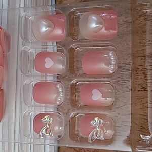 2/$16 3D Heart Bows Pearls Press On Nails